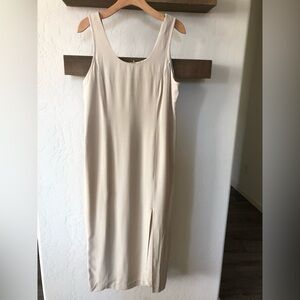 Jaclyn Hart|Vintage 90’s style tan neutral midi dress with side slit, size 12•••